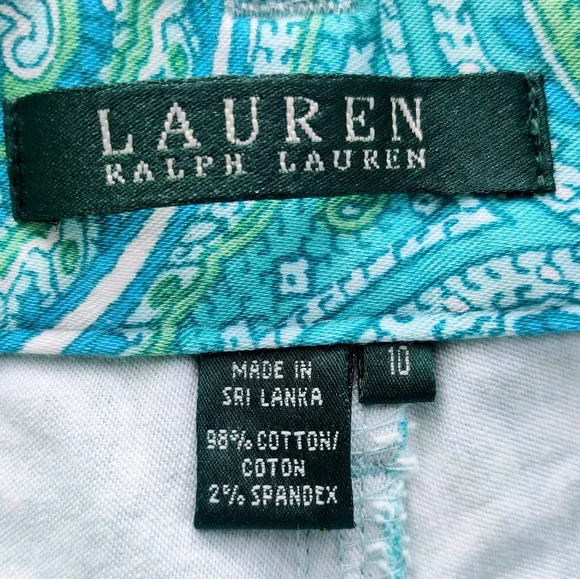 LAUREN RALPH LAUREN Paisley Stretch Blue Green Capri Pants 10 - Picture 5 of 7